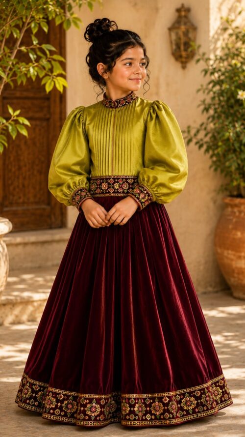 Girls Embroidered Velvet Dress